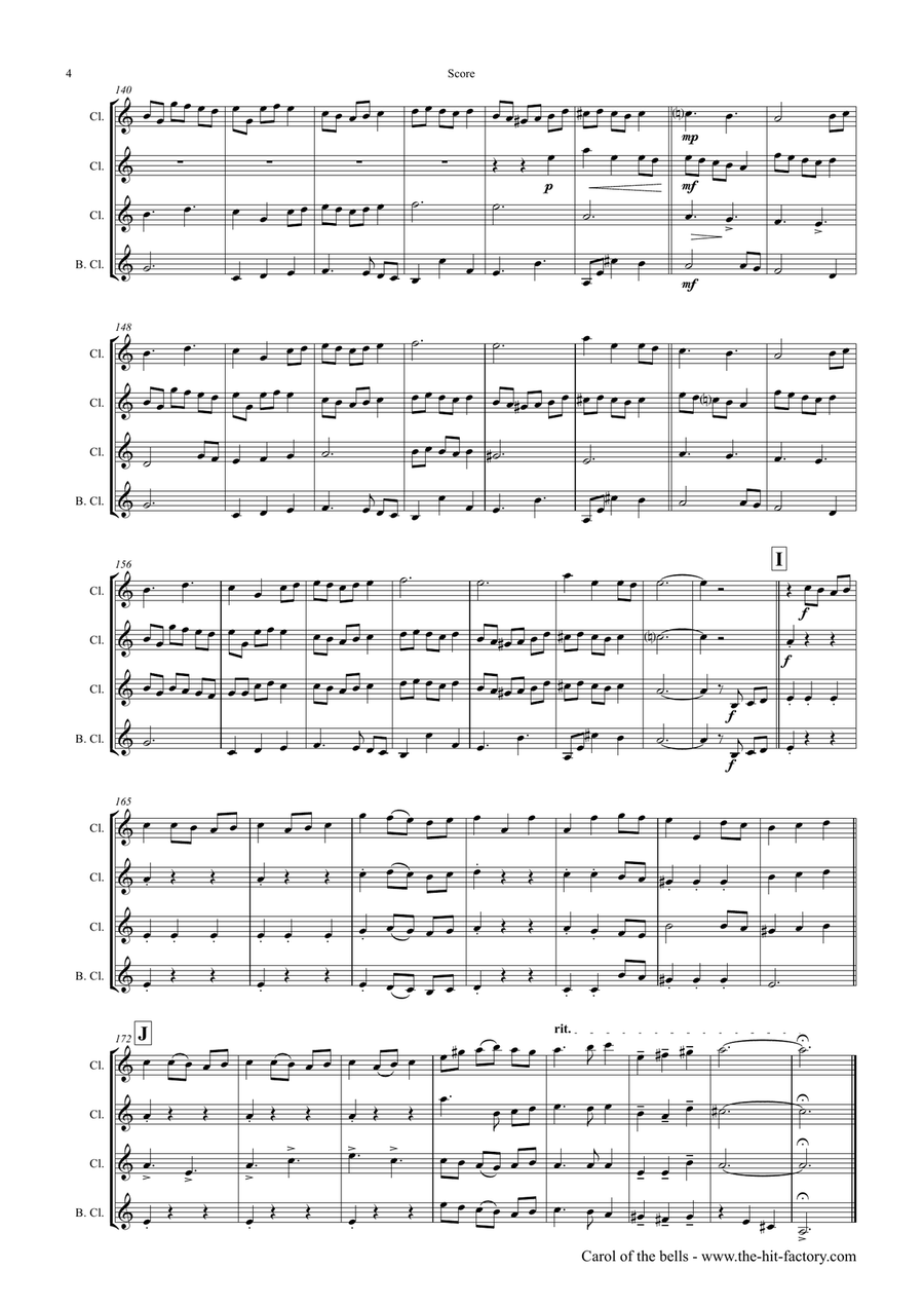 Carol of the Bells - Pentatonix style - Clarinet Quartet Clarinet Quartet scores gallery preview page 4