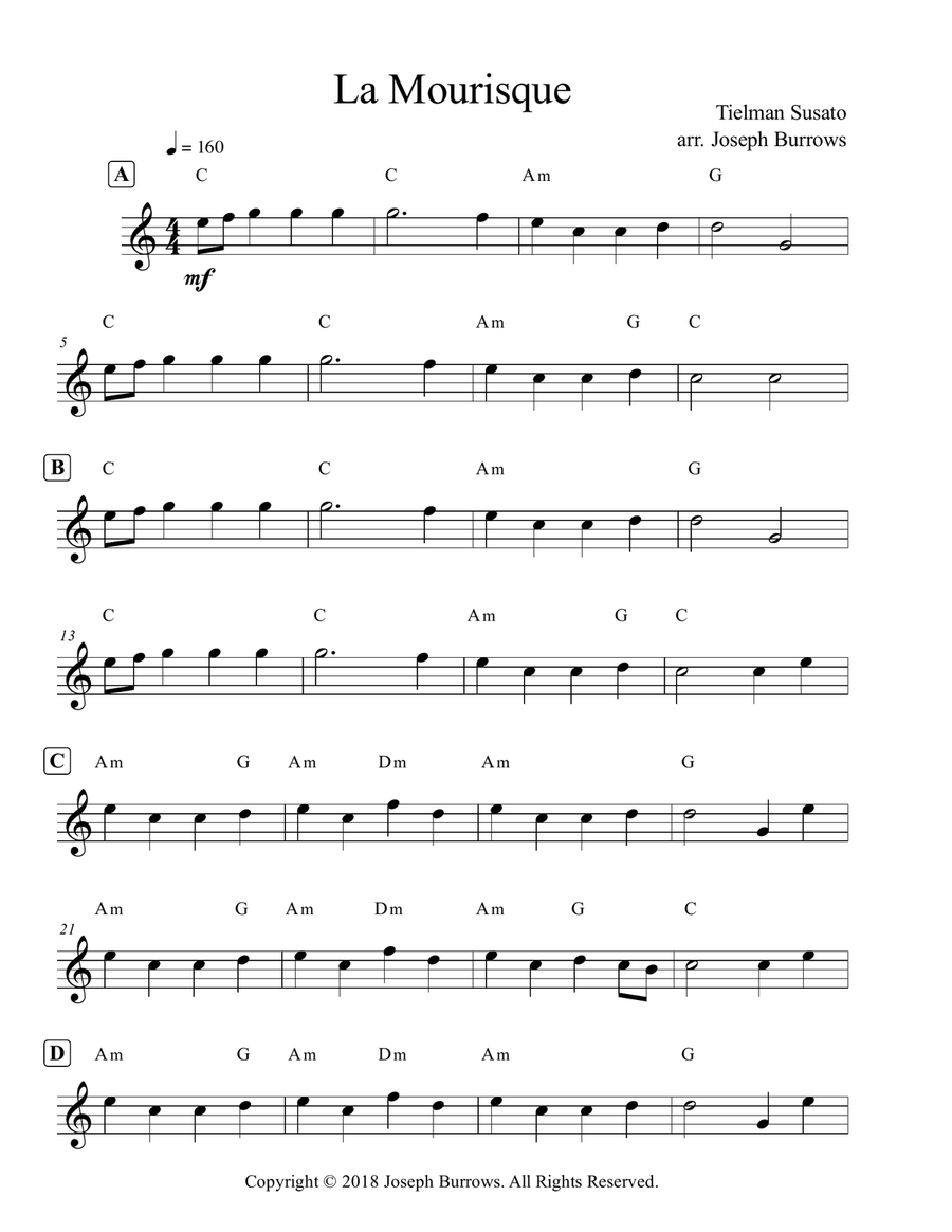 La Mourisque by Tielman Susato - Guitar Classical Guitar scores gallery preview page 1