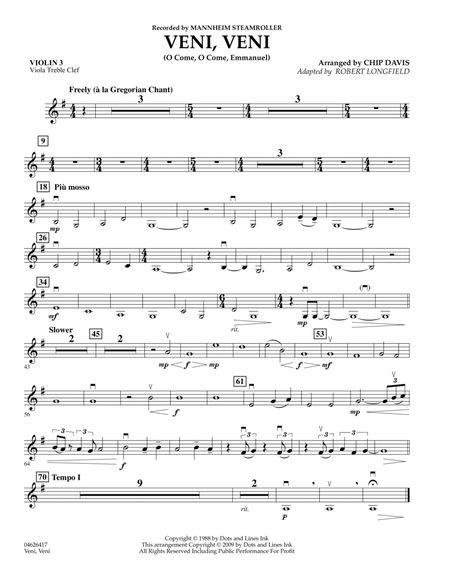 Veni, Veni (O Come, O Come Emmanuel) - Violin 3 (Viola Treble Clef)