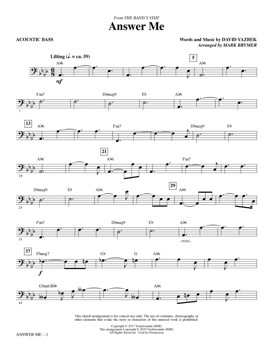 Answer Me (from The Band's Visit) (arr. Mark Brymer) - Acoustic Bass