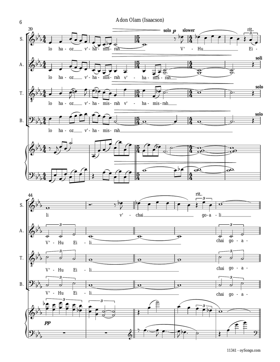 Adon Olam 4-Part scores gallery preview page 6