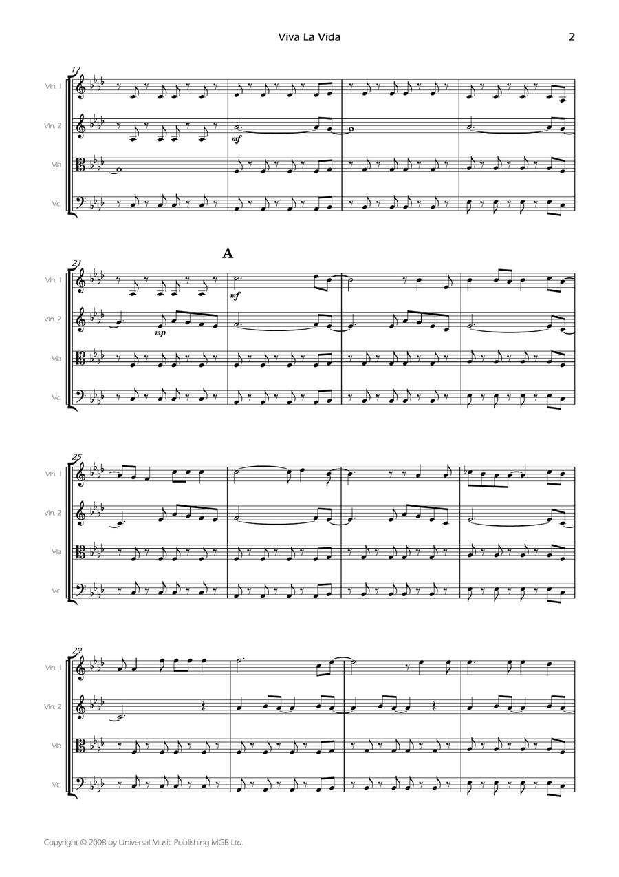 Viva La Vida - Score Only String Quartet scores gallery preview page 4