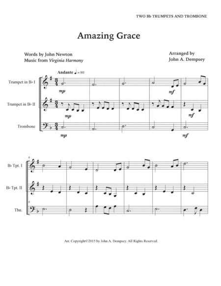 Amazing Grace (Brass Trio): Two Trumpets and Trombone image number null