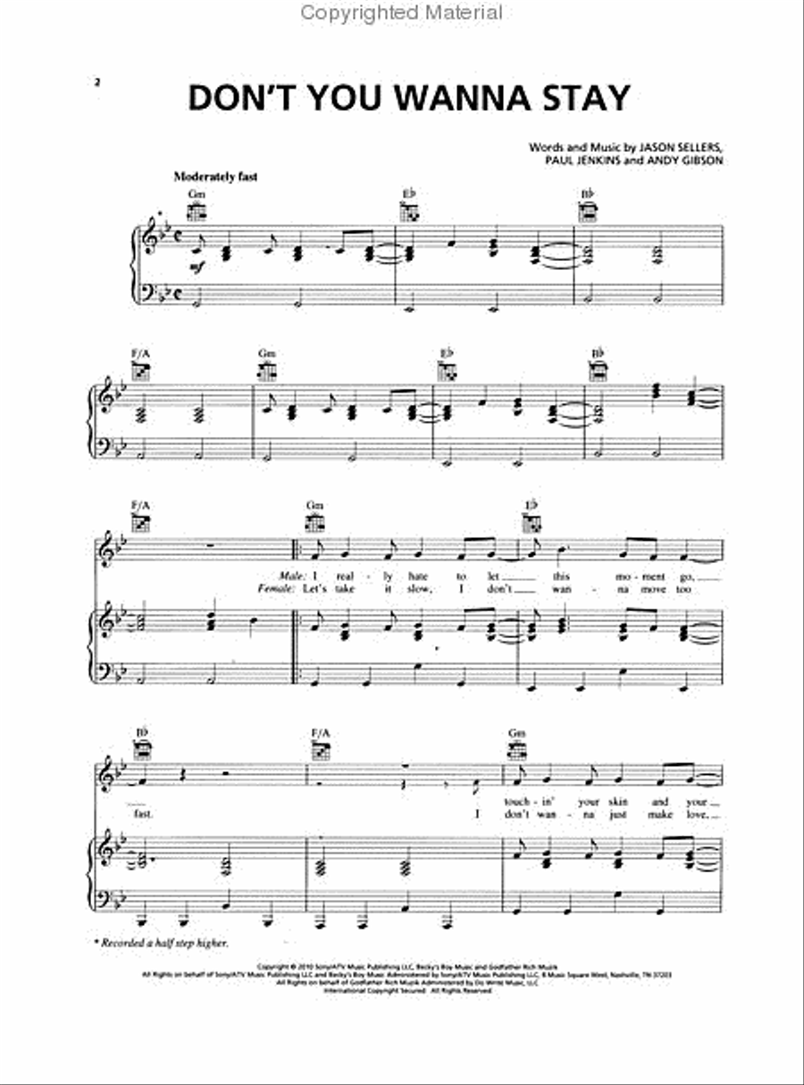 Don't You Wanna Stay Piano, Vocal, Guitar scores gallery preview page 2