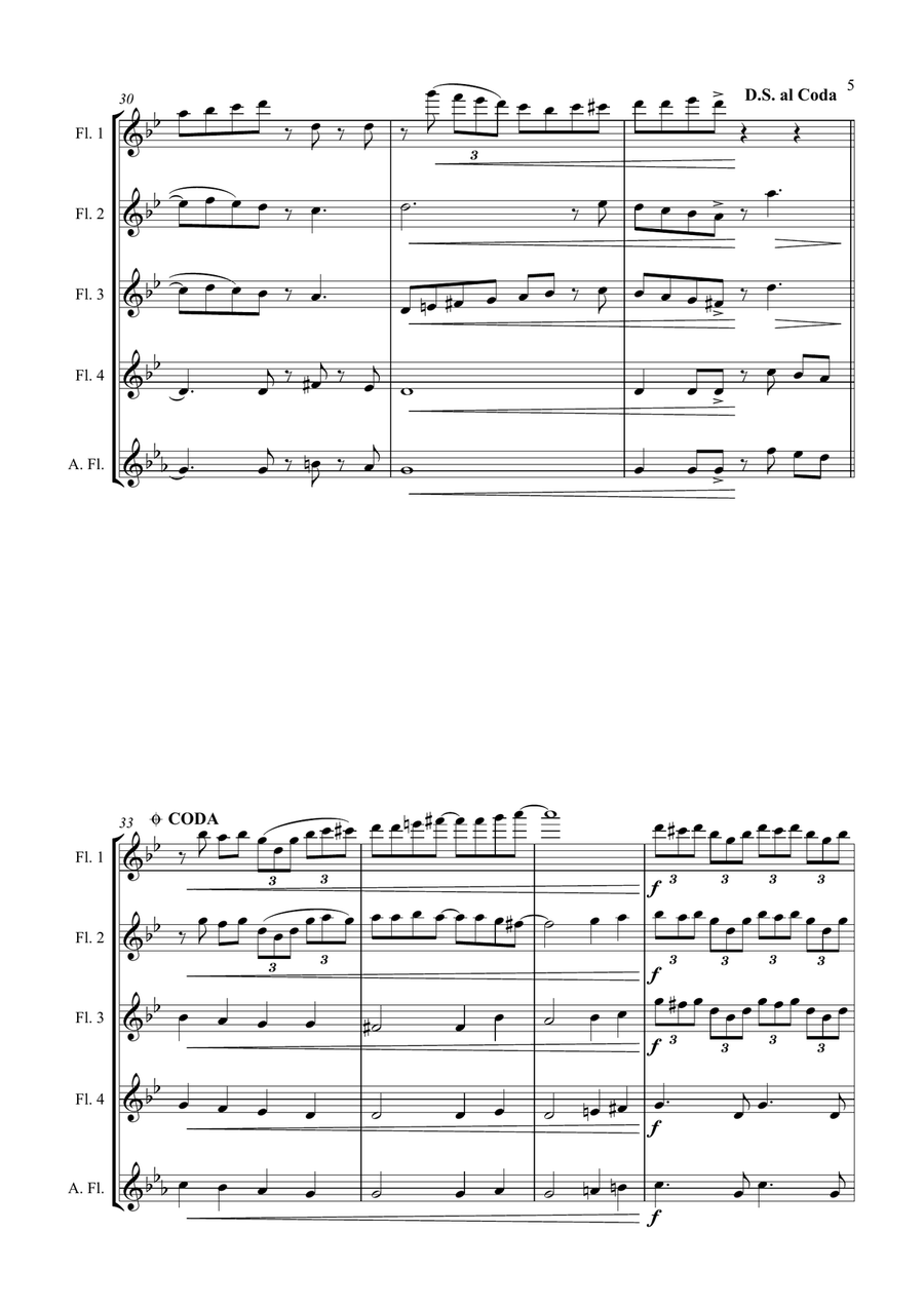 Carol of the Bells (Ukrainian Bell Carol) - Jazz Arrangement for Flute Quartet Flute Quartet scores gallery preview page 5