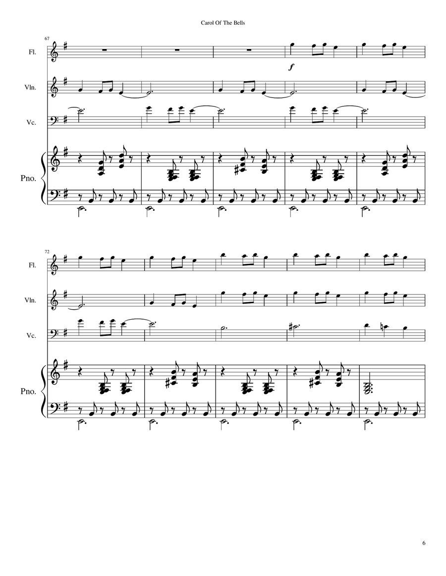 Carol Of The Bells for Flute Violin Cello Piano Small