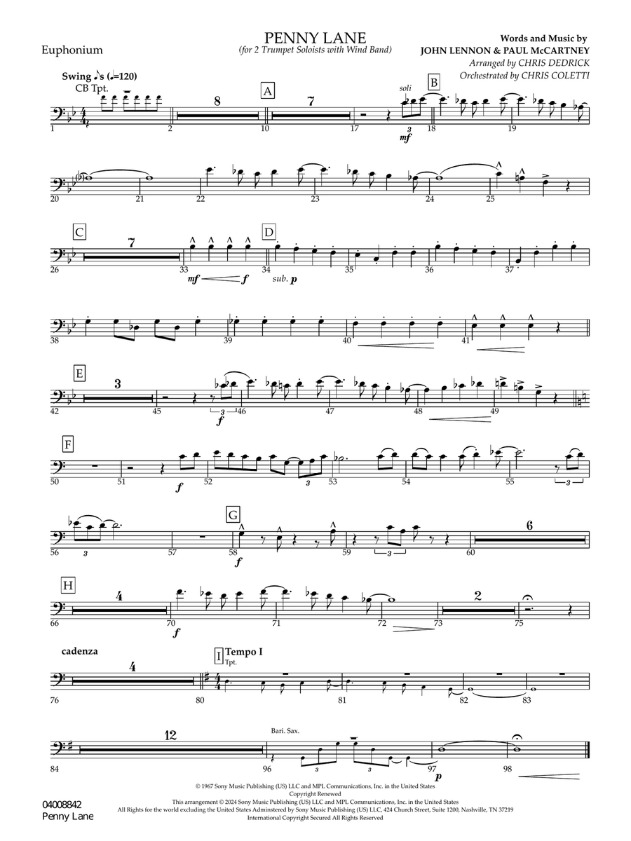 Penny Lane - Euphonium Concert Band scores gallery preview page 1