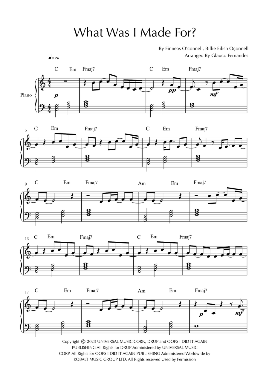What Was I Made For? Piano Method scores gallery preview page 1