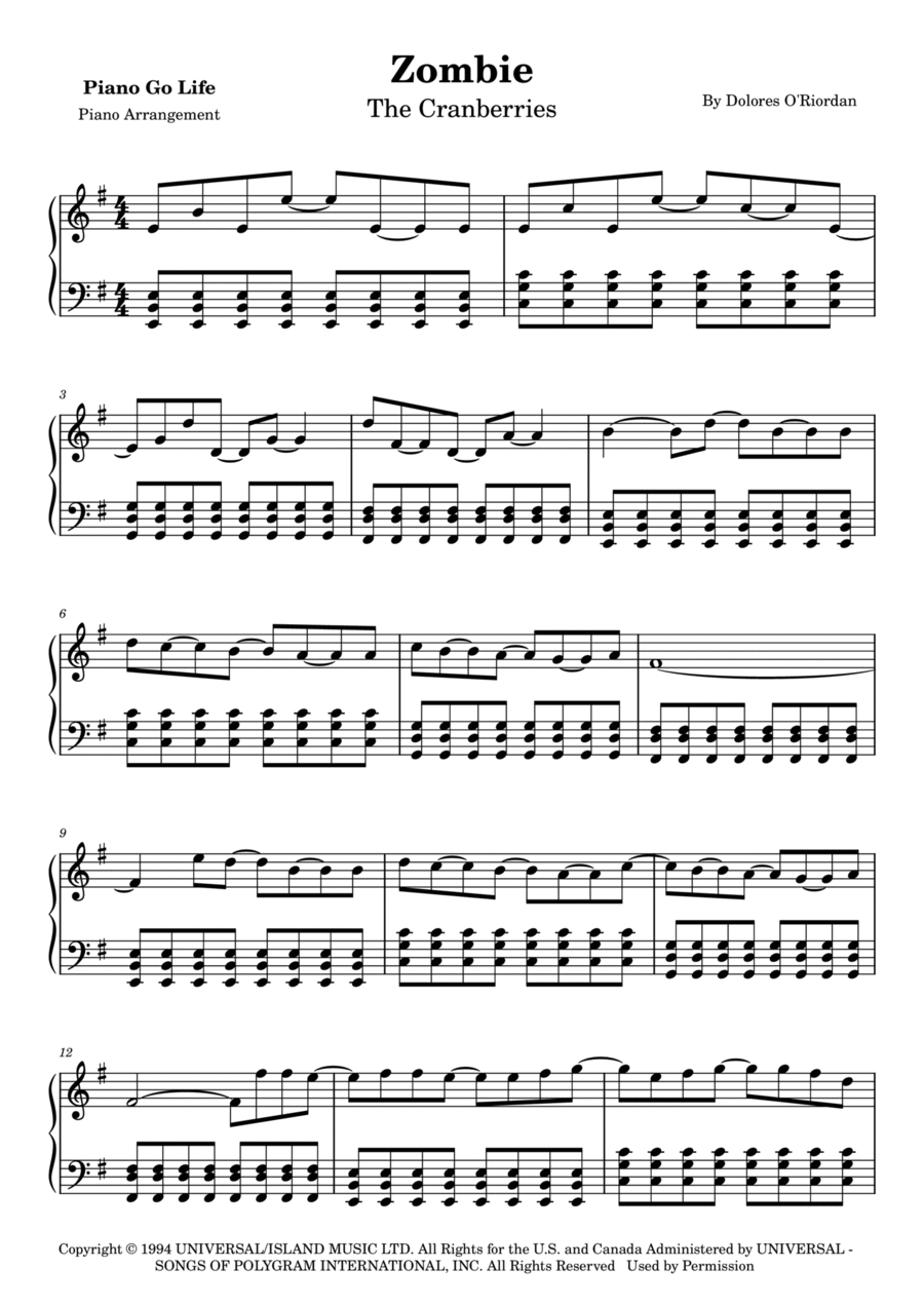 Zombie Piano Solo scores gallery preview page 1