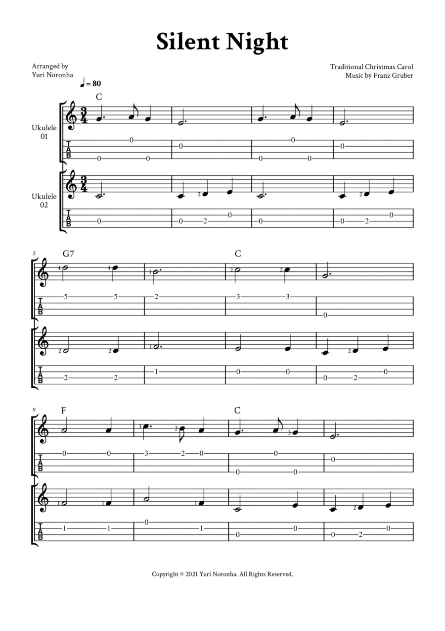 Silent Night - Ukulele Duet (with TAB and Chords) Ukulele scores gallery preview page 1