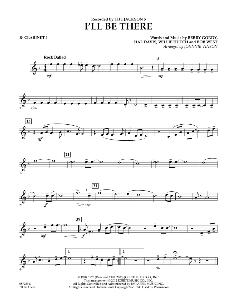 I'll Be There - Bb Clarinet 1 Concert Band scores gallery preview page 1