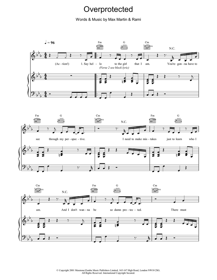 Overprotected Piano, Vocal, Guitar scores gallery preview page 1