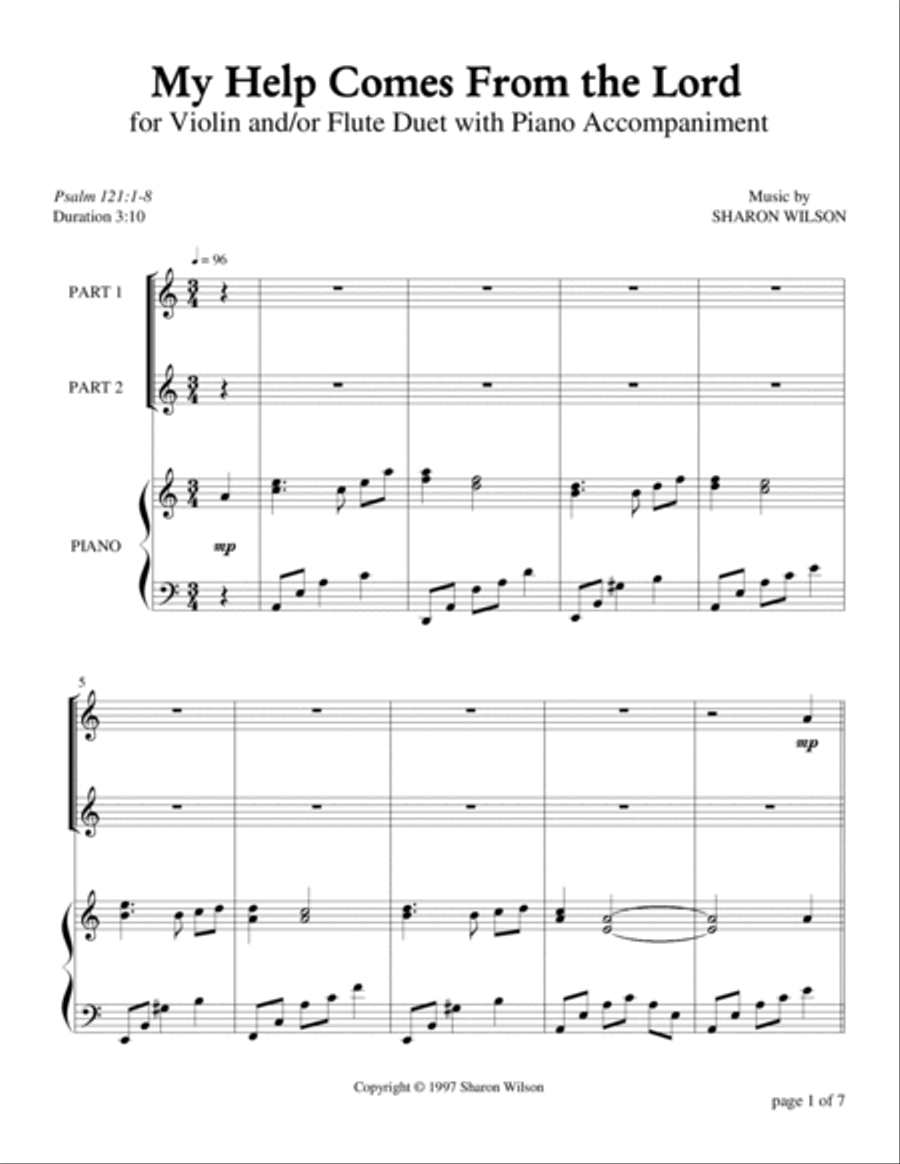 My Help Comes From the Lord ~ Psalm 121 (Violin and/or Flute Duet with Piano Accompaniment) Flute scores gallery preview page 5