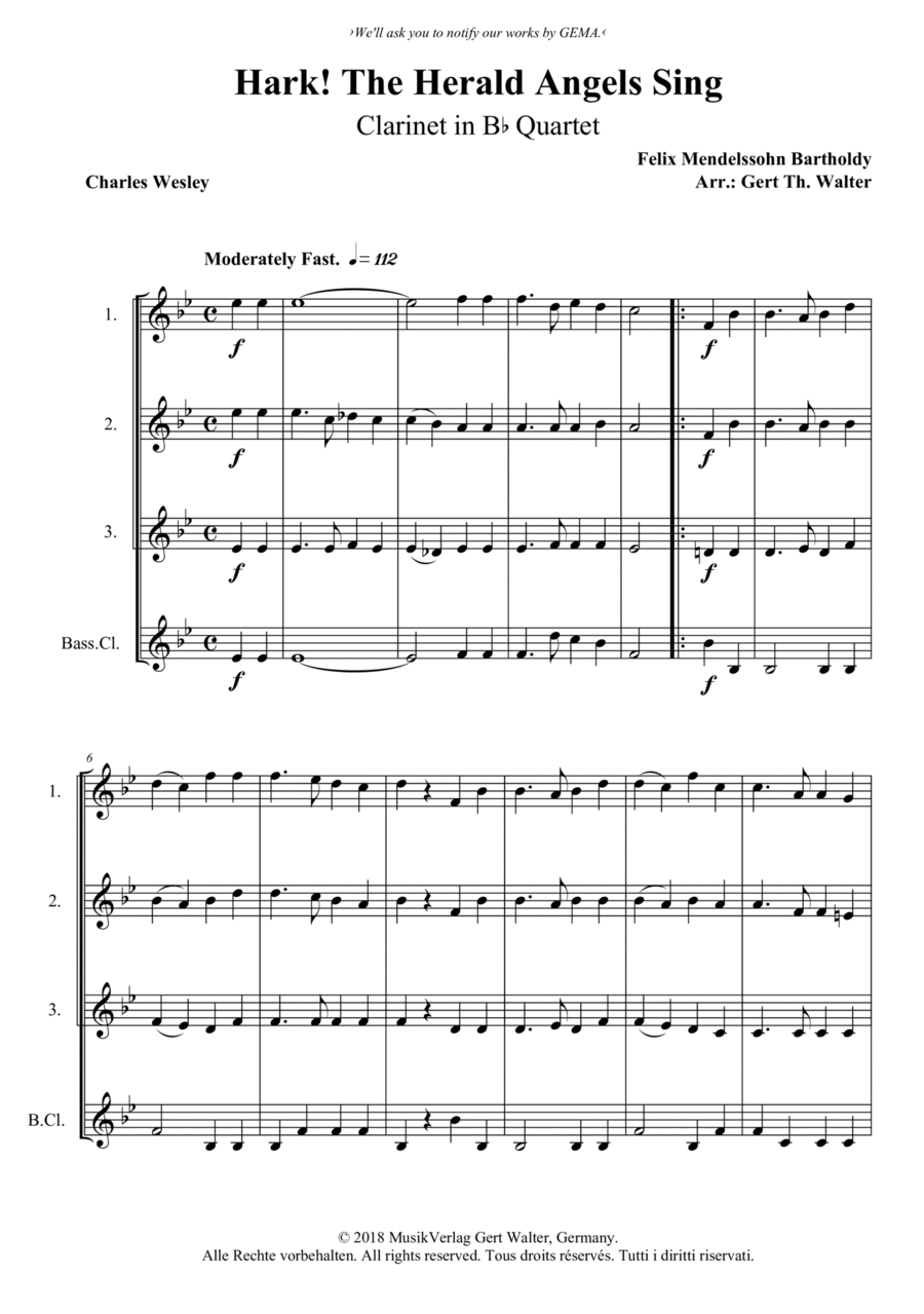 Hark! The Herald Angels Sing Woodwind Quartet scores gallery preview page 1