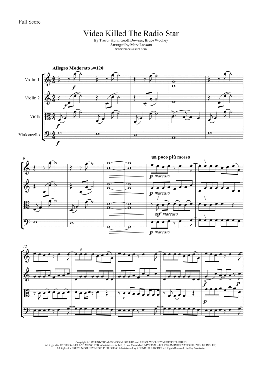 Video Killed The Radio Star String Quartet scores gallery preview page 1