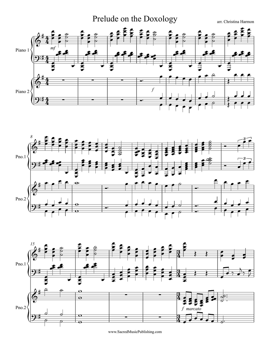 Prelude on the Doxology for Two Pianos 2 Pianos, 4-Hands scores gallery preview page 2