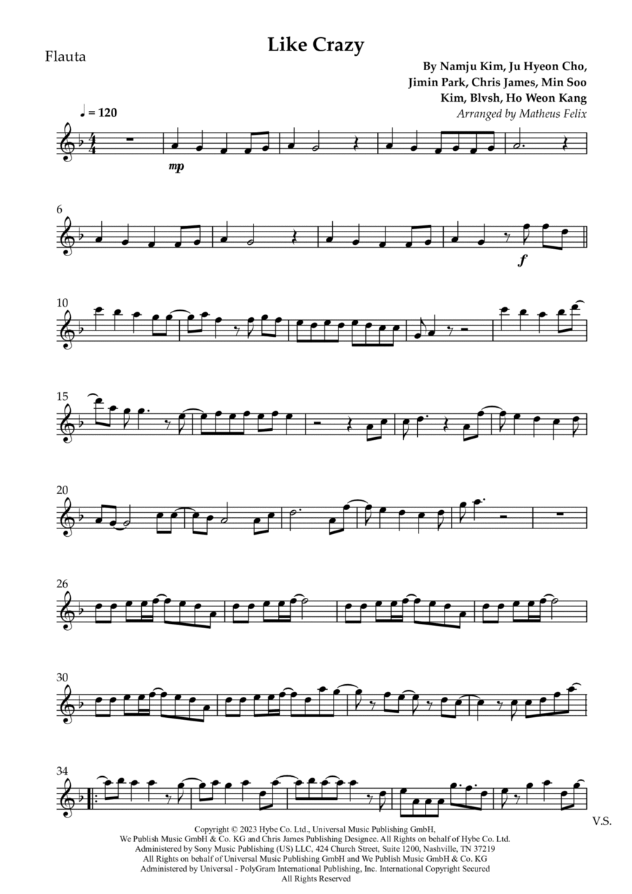Like Crazy (English Version) Flute Solo scores gallery preview page 1