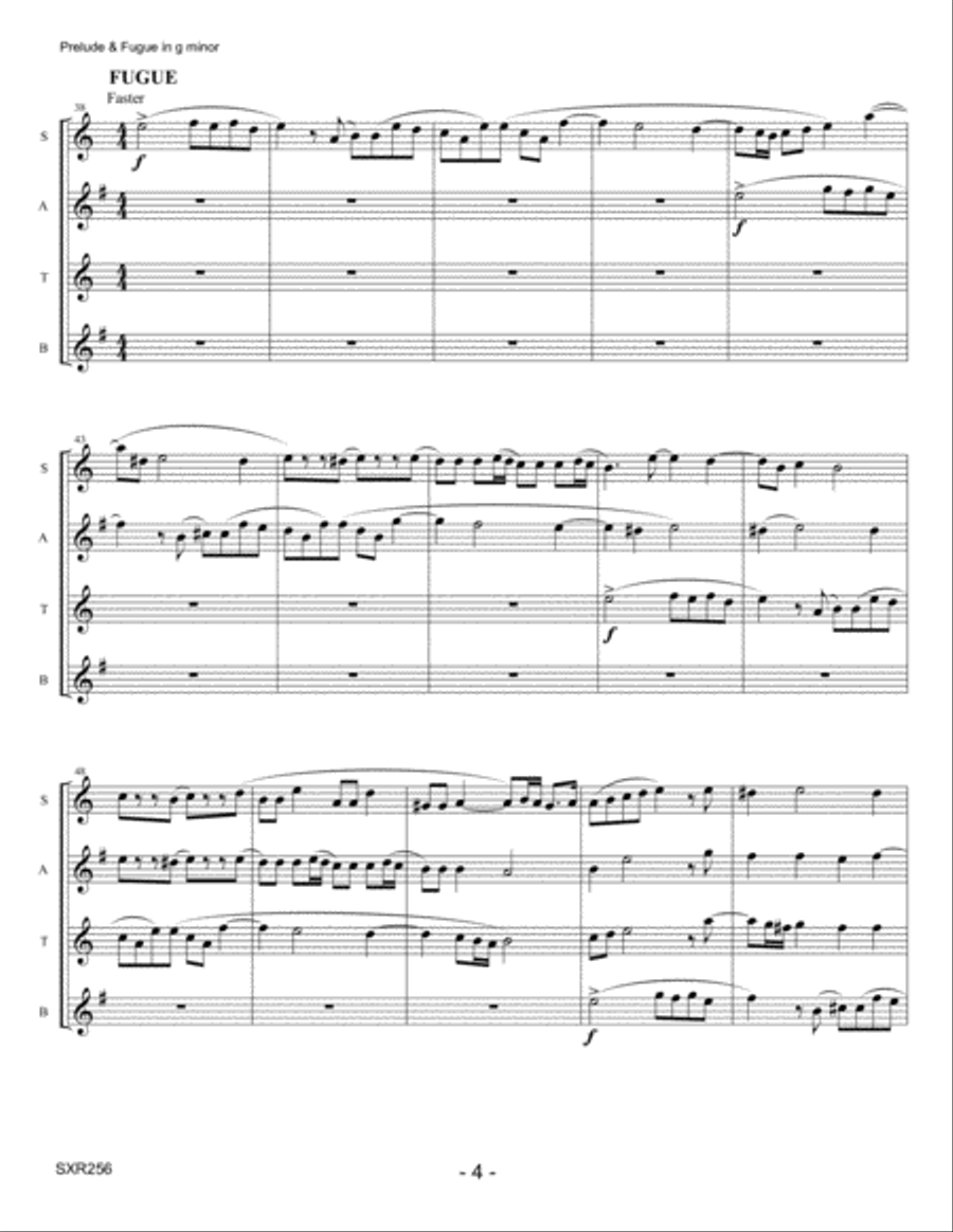 PRELUDE & FUGUE IN G MINOR - SATB SAX QUARTET (based on Organ solo by J.S. Bach) Woodwind Quartet scores gallery preview page 4