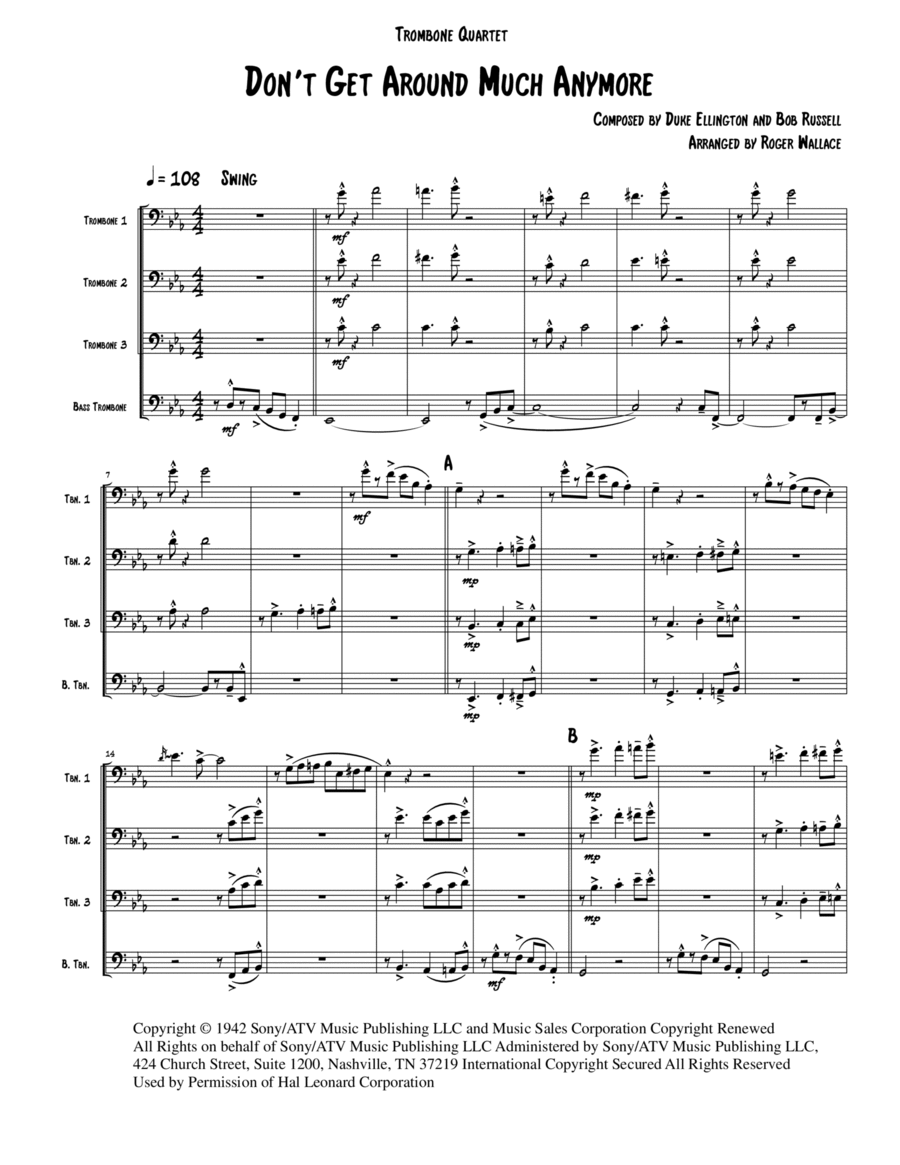 Don't Get Around Much Anymore Brass Quartet scores gallery preview page 1