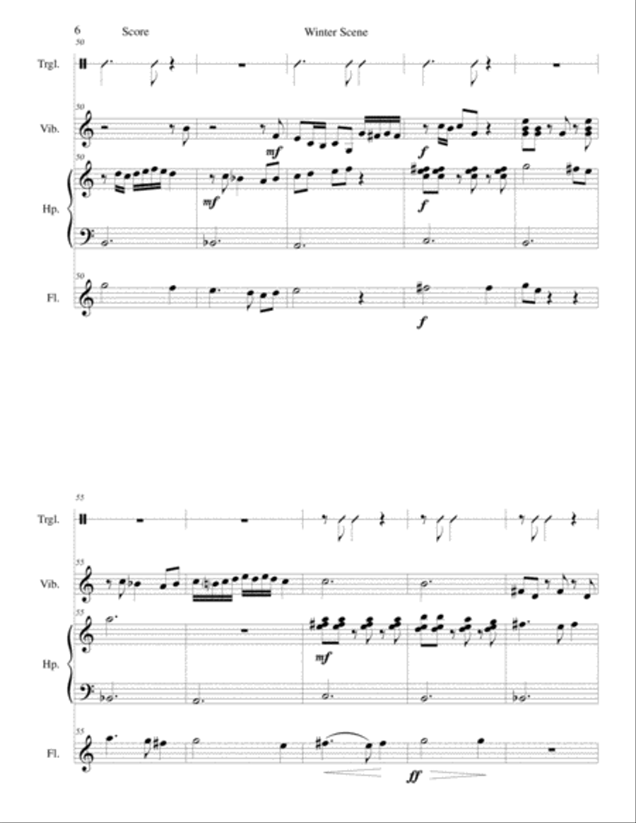 Winter Scene for flute, harp (or 2 harps), vibraphone and triangle Flute scores gallery preview page 6