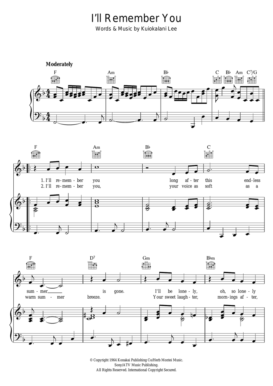 I'll Remember You Piano, Vocal, Guitar scores gallery preview page 1
