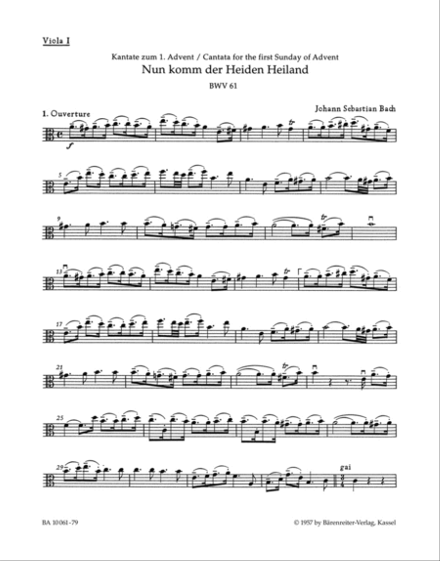 Nun komm, der Heiden Heiland, BWV 61 Viola scores gallery preview page 1