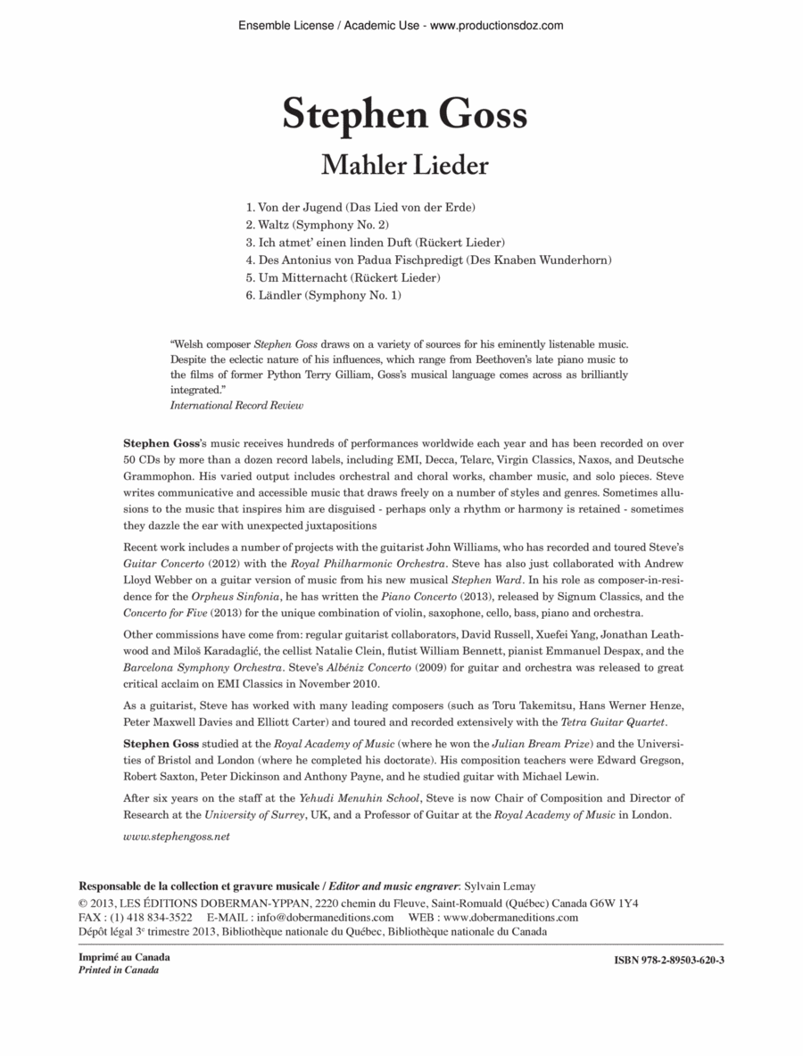 Mahler Lieder Guitar Ensemble scores gallery preview page 1