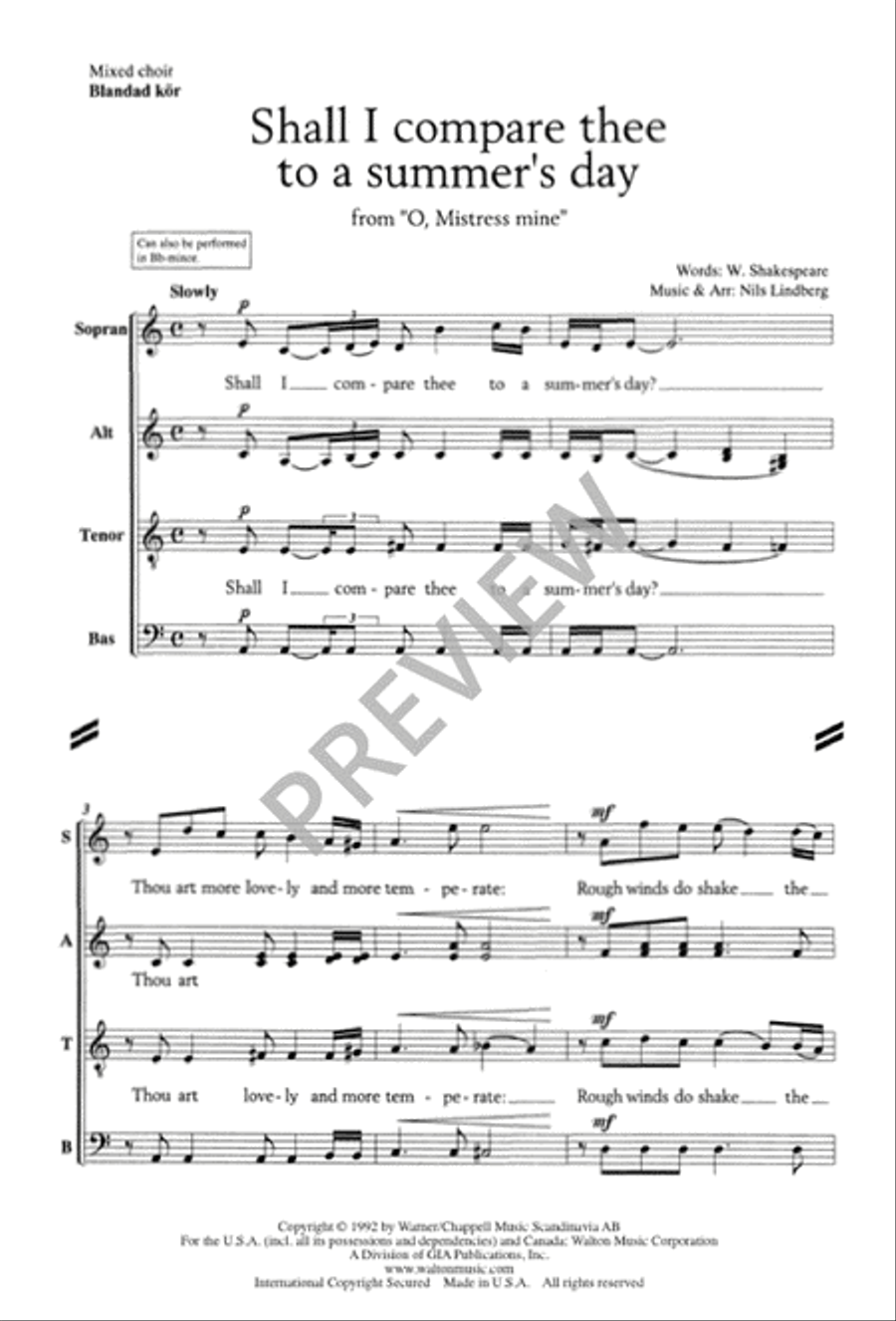 Shall I Compare Thee to a Summer's Day 4-Part scores gallery preview page 3