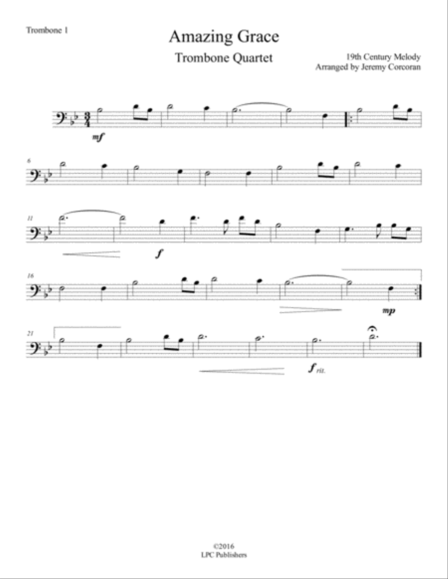 Amazing Grace for Trombone Quartet Trombone Quartet scores gallery preview page 4