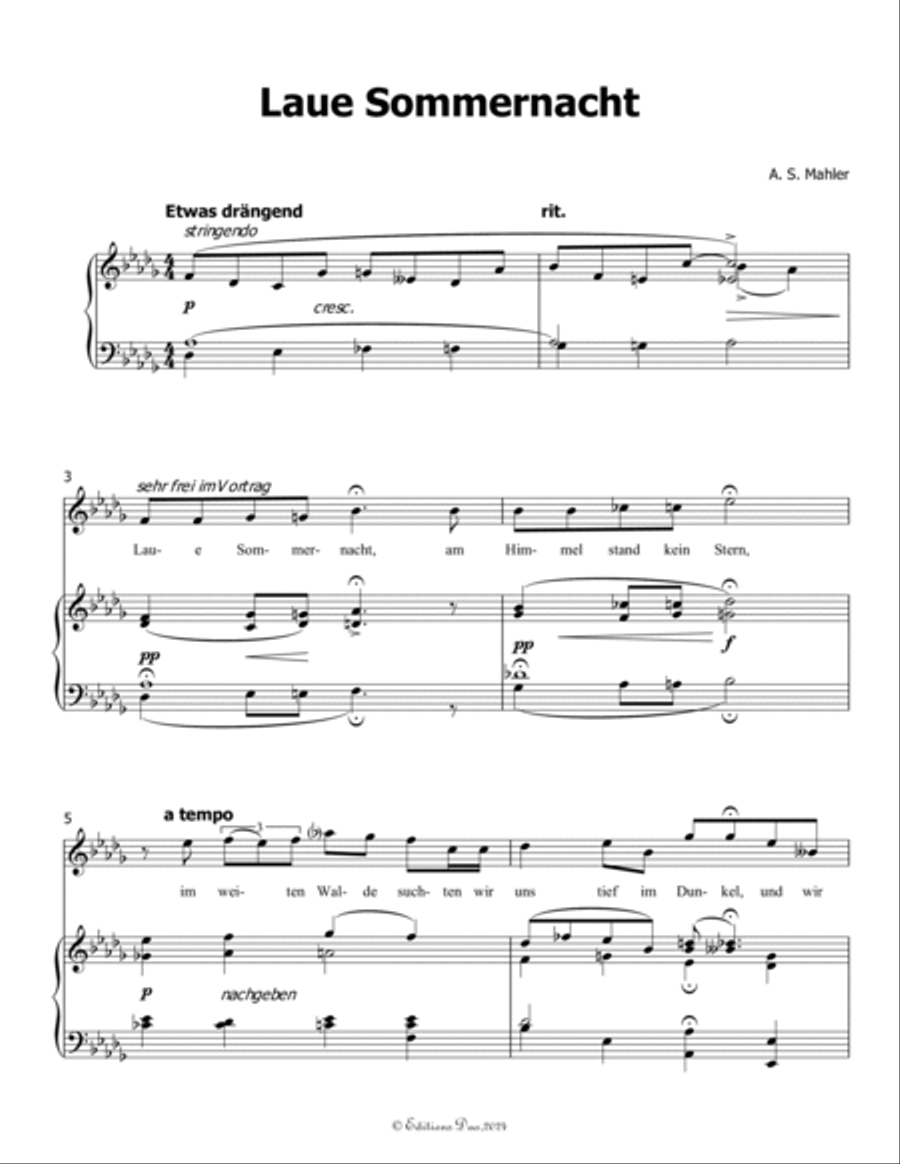 Laue Sommernacht, by Alma Mahler, in D flat Major Voice scores gallery preview page 3