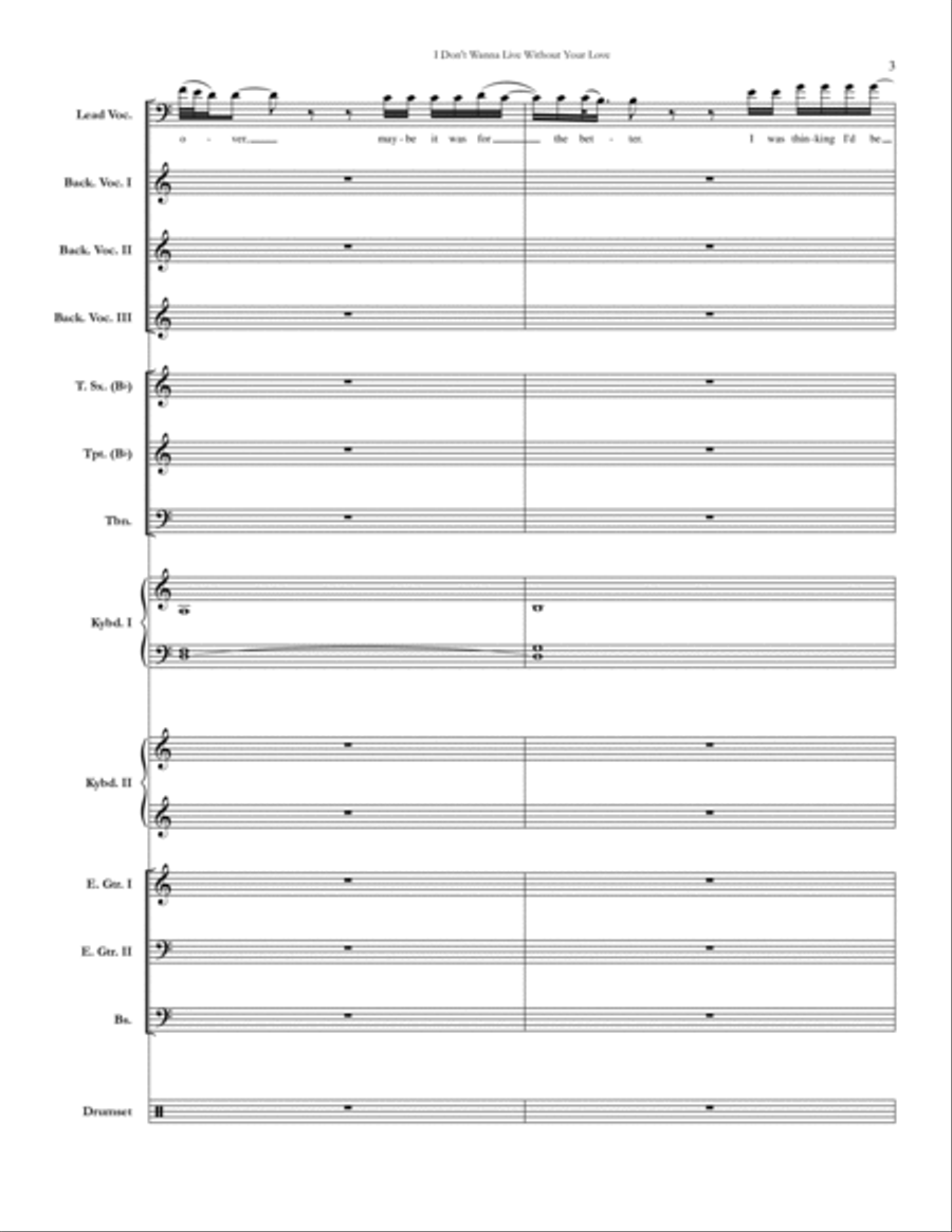 I Don't Wanna Live Without Your Love Small Ensemble scores gallery preview page 3