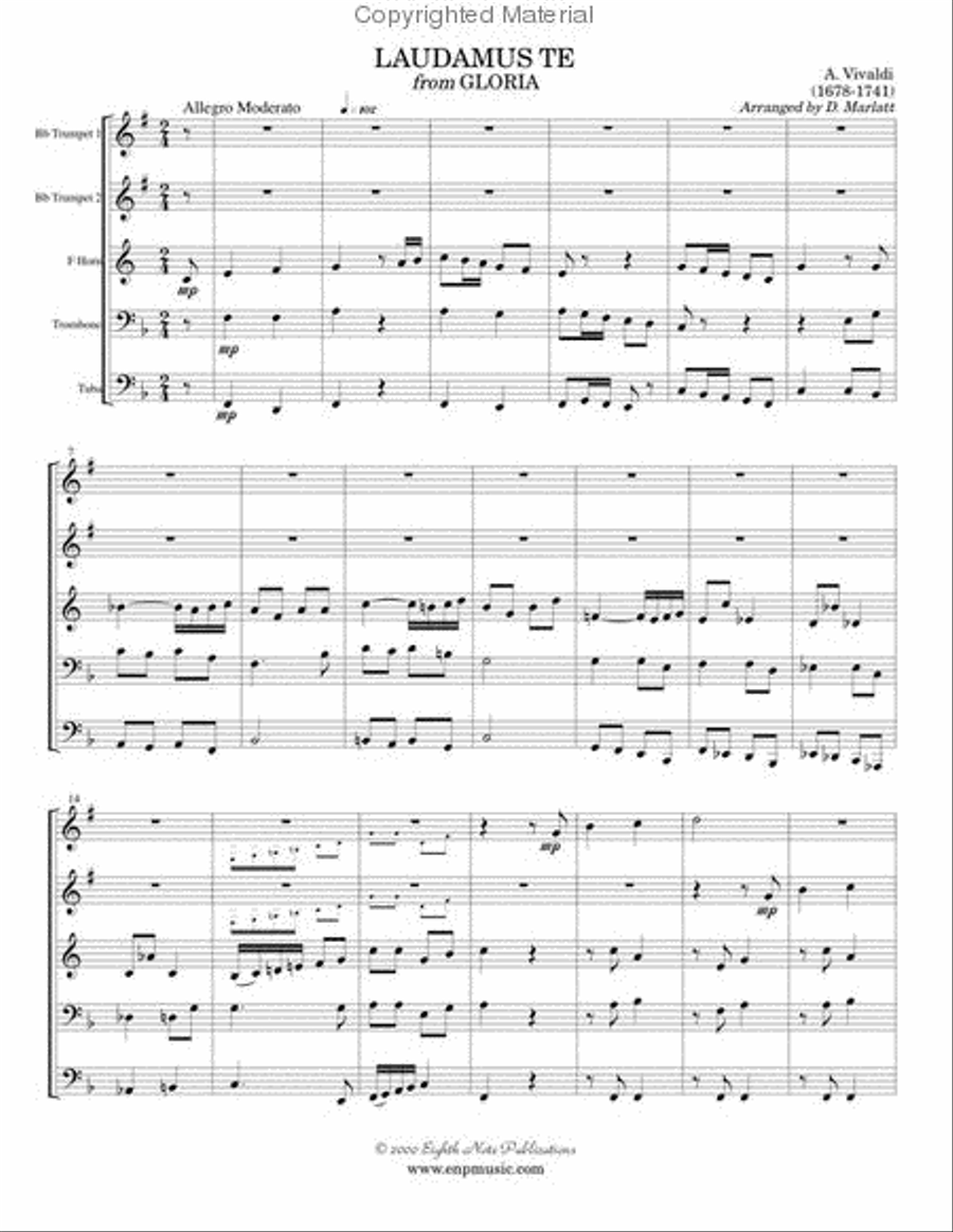 Laudamus Te (from Gloria) Brass Quintet scores gallery preview page 2