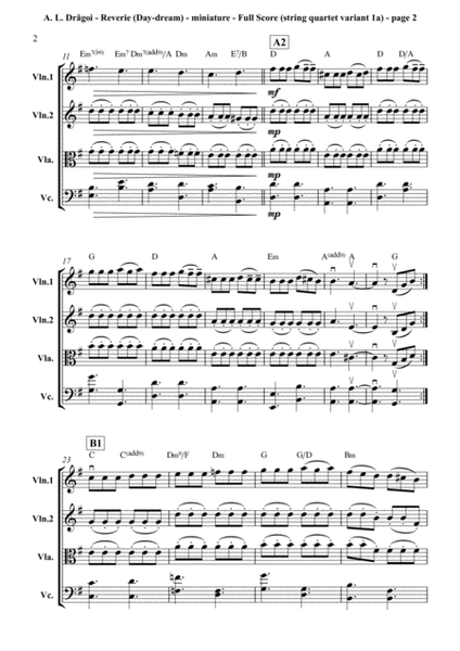 Daydream ("Reverie") - miniature arranged for string quartet (full score & parts) image number null