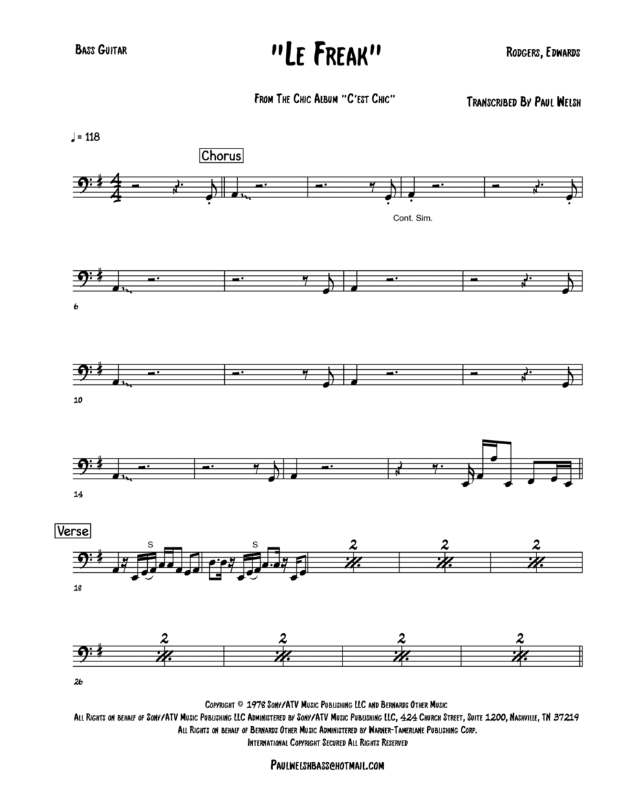 Le Freak Bass Guitar scores gallery preview page 1