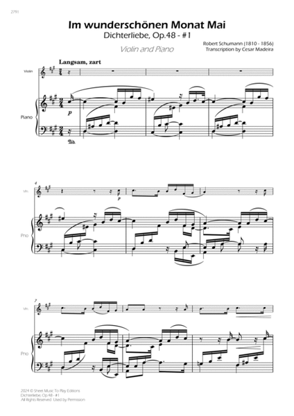 Dichterliebe, Op.48 No.1 - Violin and Piano (Full Score and Parts) image number null