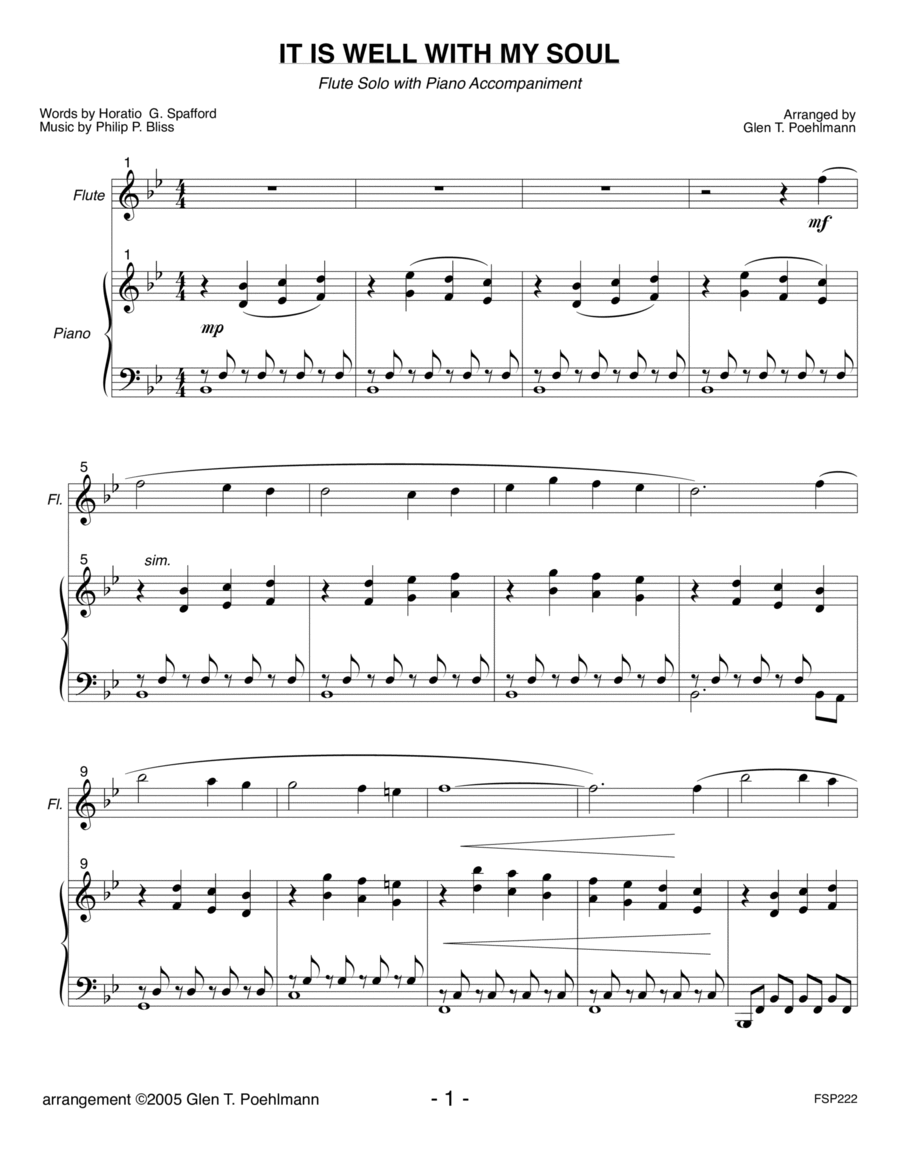 IT IS WELL WITH MY SOUL - FLUTE SOLO with Piano Accompaniment Flute Solo scores gallery preview page 1