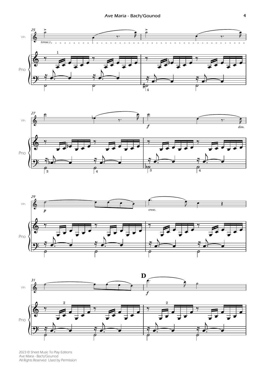 Ave Maria by Bach/Gounod - Violin and Piano (Full Score and Parts) Violin Solo scores gallery preview page 5
