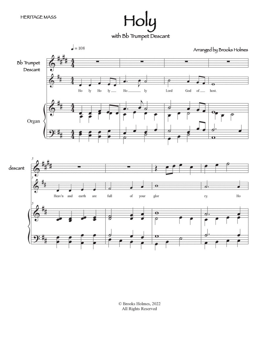 Book cover for Heritage Mass Parts, "Holy" Trumpet Descant & Organ