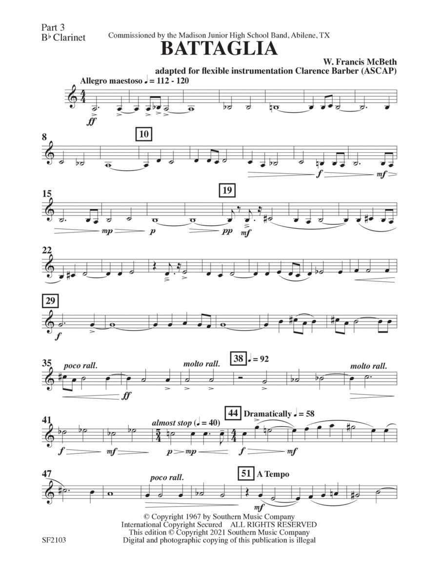 Battaglia - Clarinet 3 Battaglia - Clarinet 3 Concert Band scores gallery preview page 1