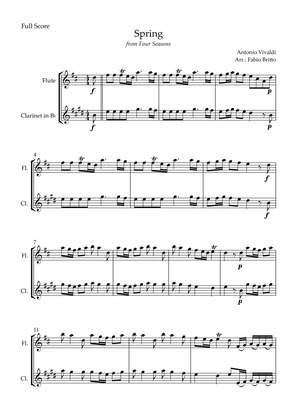 Spring (from Four Seasons of Antonio Vivaldi) for Flute & Clarinet in Bb Duo