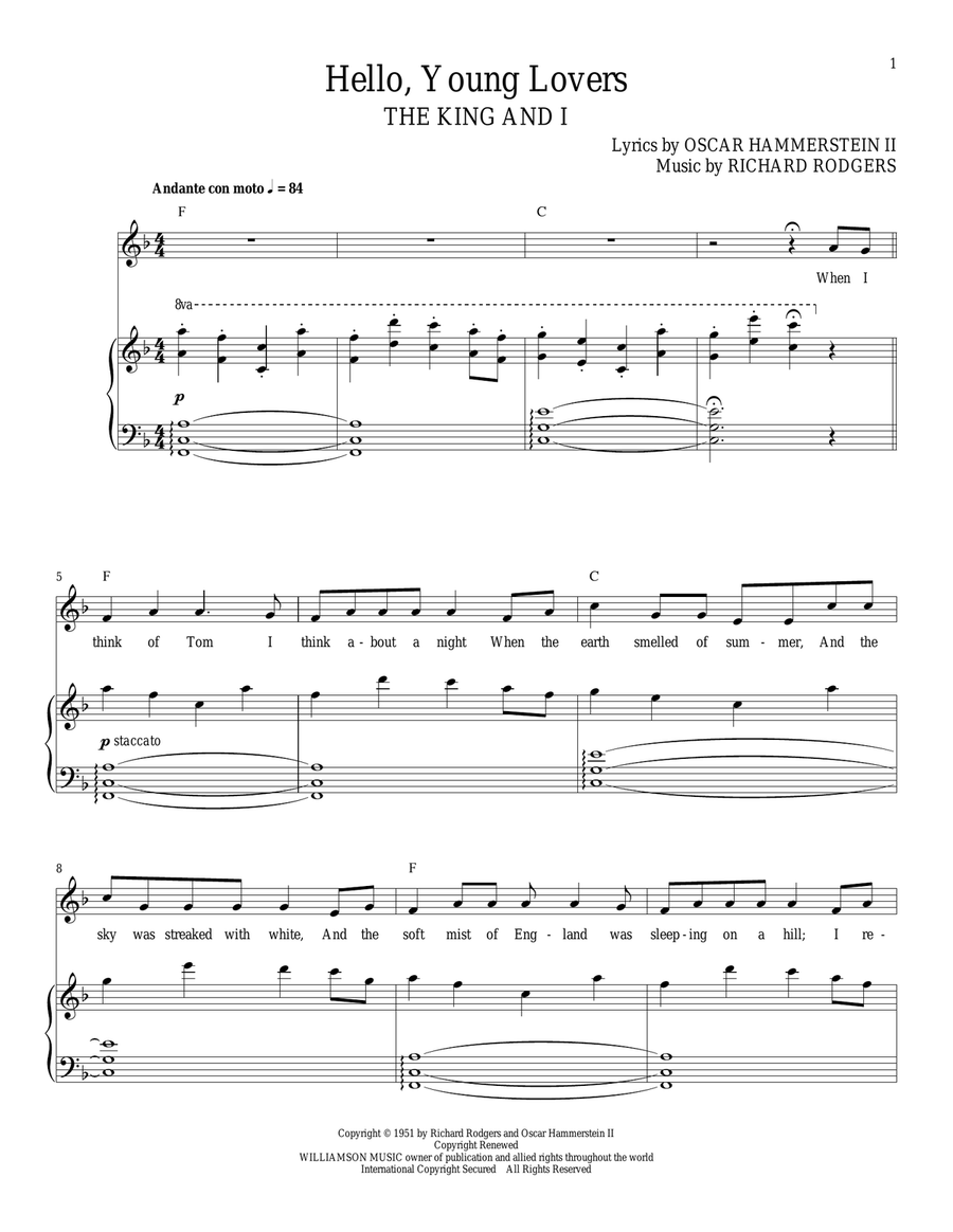 Hello, Young Lovers Piano, Vocal scores gallery preview page 1