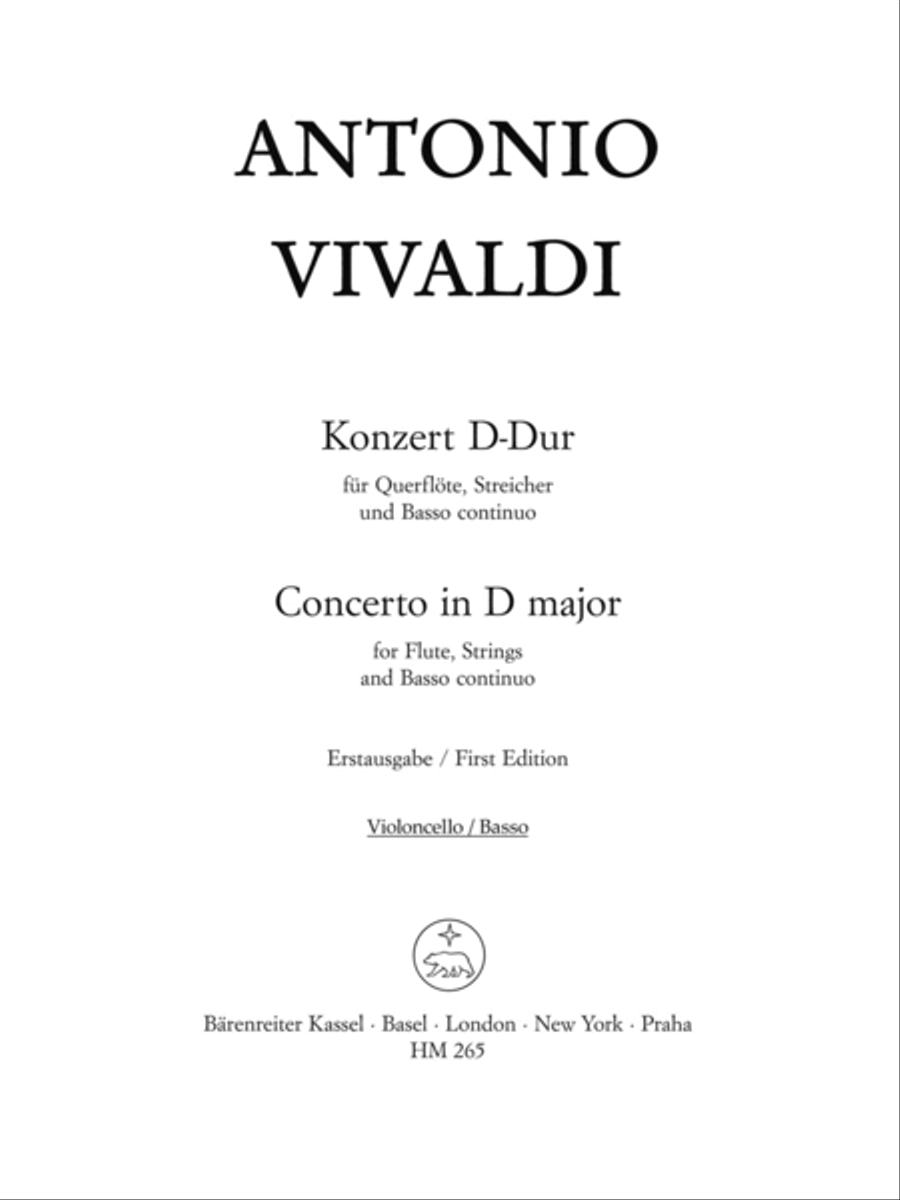 Book cover for Concerto for Flute, Strings and Basso continuo D major Ry 783