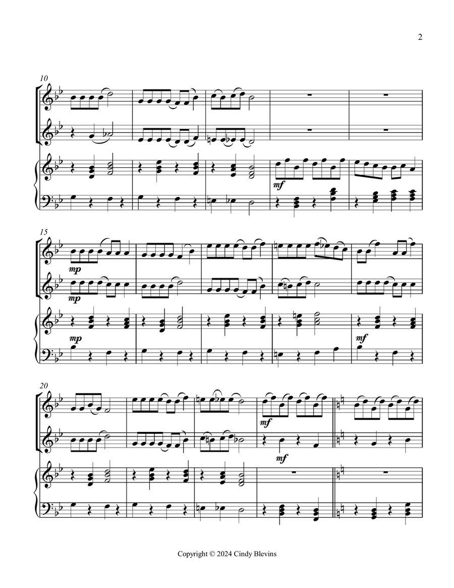Jolly Old Saint Nicholas, for Two Violins and Piano String Duet scores gallery preview page 3
