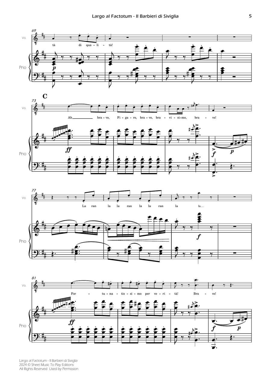 Largo al Factotum - Voice and Piano - D Major (Full Score) Piano, Vocal scores gallery preview page 5
