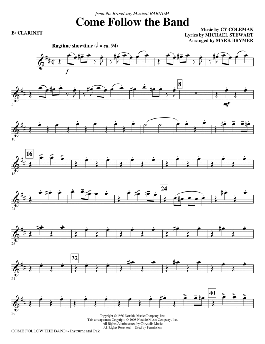 Come Follow The Band - Bb Clarinet Choir scores gallery preview page 1