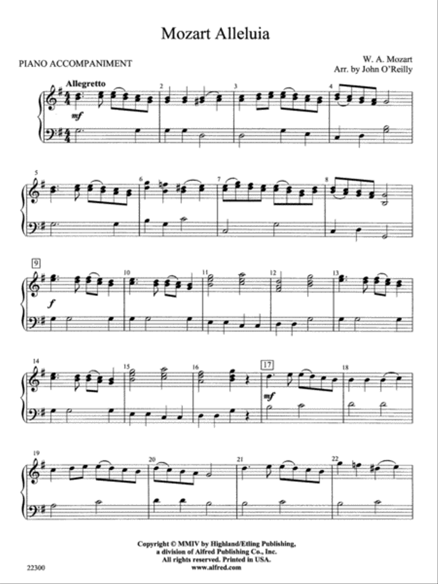 Mozart Alleluia: Piano Accompaniment Orchestra scores gallery preview page 1