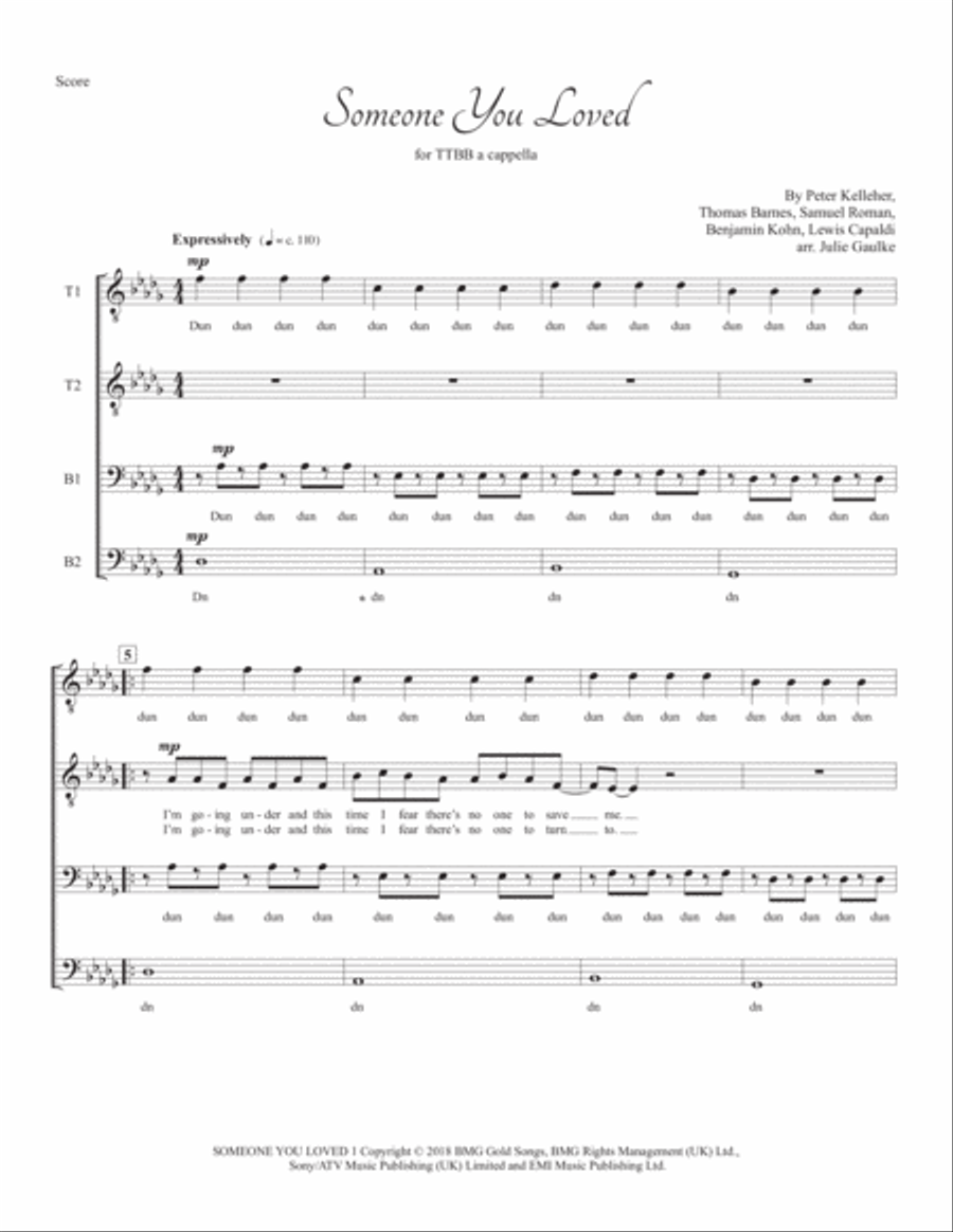 Someone You Loved TTBB scores gallery preview page 1