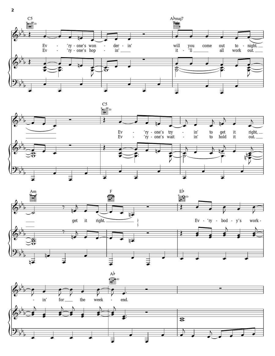 Working For The Weekend Working For The Weekend Piano, Vocal, Guitar scores gallery preview page 2