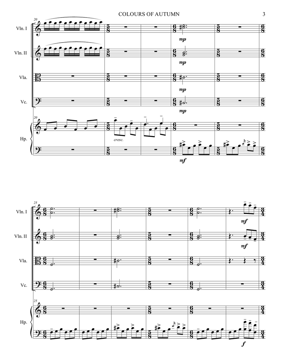 COLOURS OF AUTUMN - Harp & String Quintet (Score & Parts) String Orchestra scores gallery preview page 5