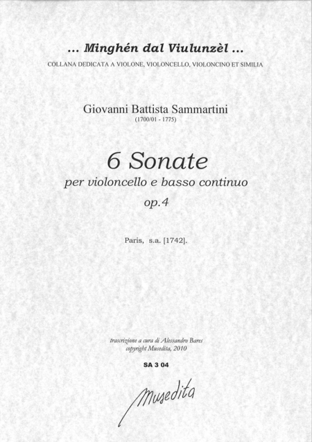 6 Cello Sonatas op. 4 (Paris, senza anno [1742])